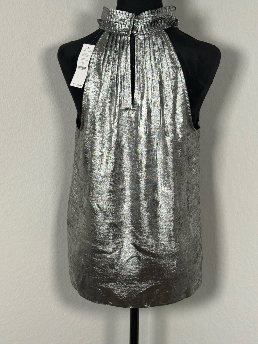 NWT White House Black Market Metallic Silver Gunmetal Halter-Neck Top size 10 - Picture 7 of 10
